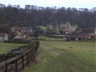 Looking back at Rievaulx Abbey from the fence