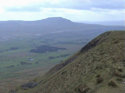 View along Skelside over to Ingleborough from the summit
