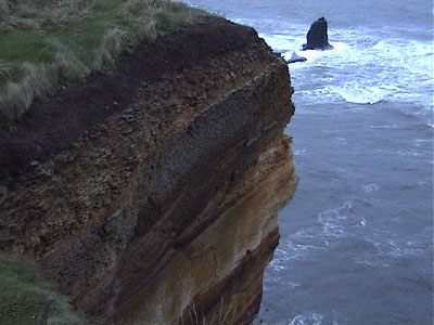 Cliff edge showing the different strata of the rock