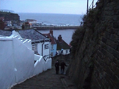 View down the steps towards the harbour front