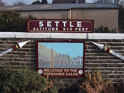 Sign on Settle railway station