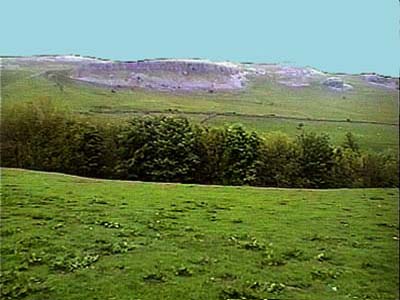 Limestone scars view to the right of the lane