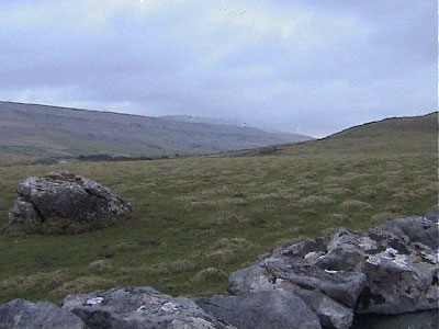 View across the valley to Whernside partially hidden by cloud