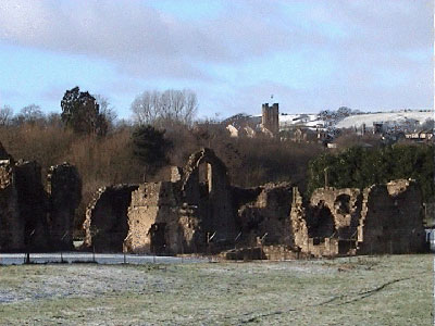 Easby Abbey with Richmond Castle on the skyline